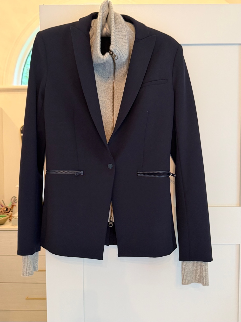 Veronica Beard Navy Scuba Blazer with Cashmere Insert